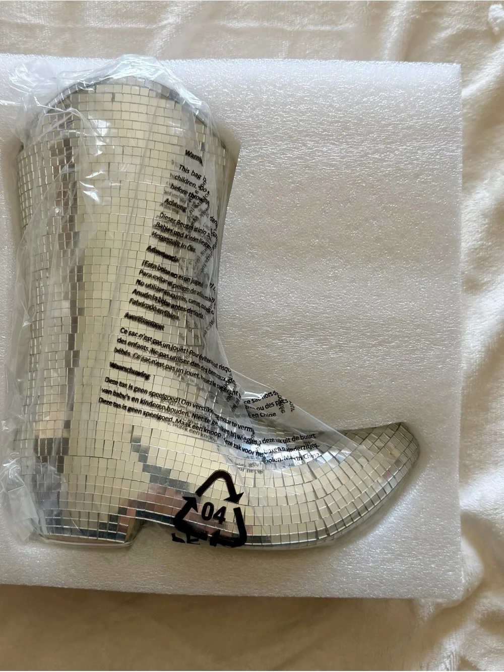 Mirrored Silver Mosaic Boot Vase - Decorative Party Planter